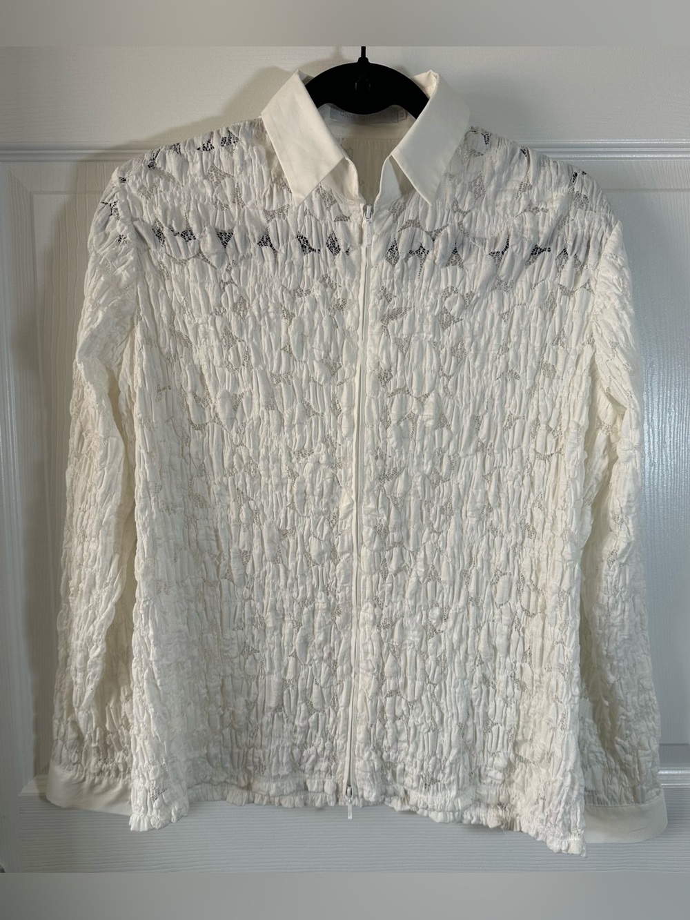 Anne Fontaine Roman White Lace Zip Front Blouse | Size 42 - Picture 3 of 15